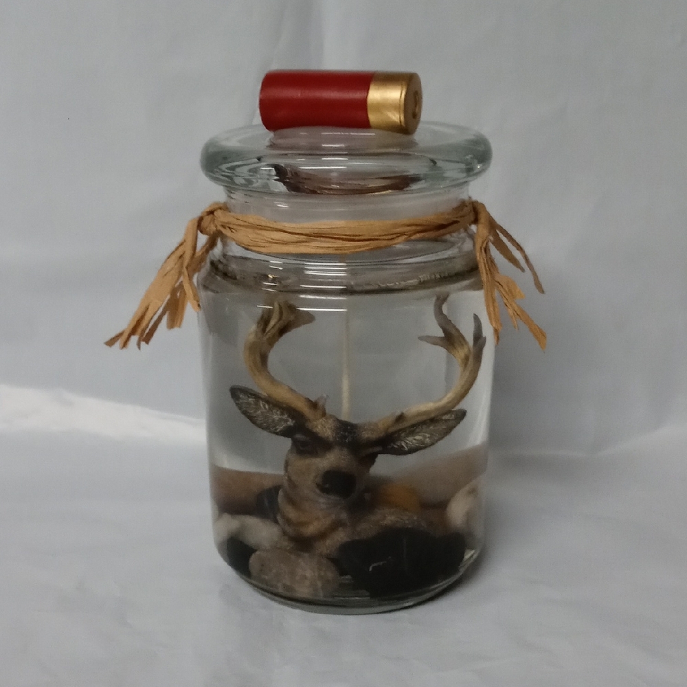 Handcrafted Deer Head Antler Candle Unscented w Buck Shot Accent One of a Kind